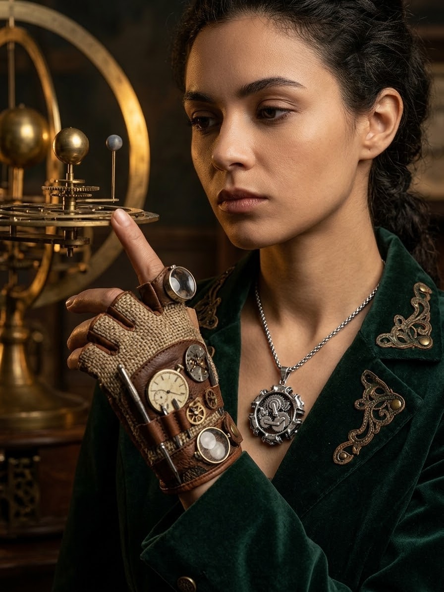 Collana in acciaio con ciondolo a ingranaggi stile meccanico e steampunk