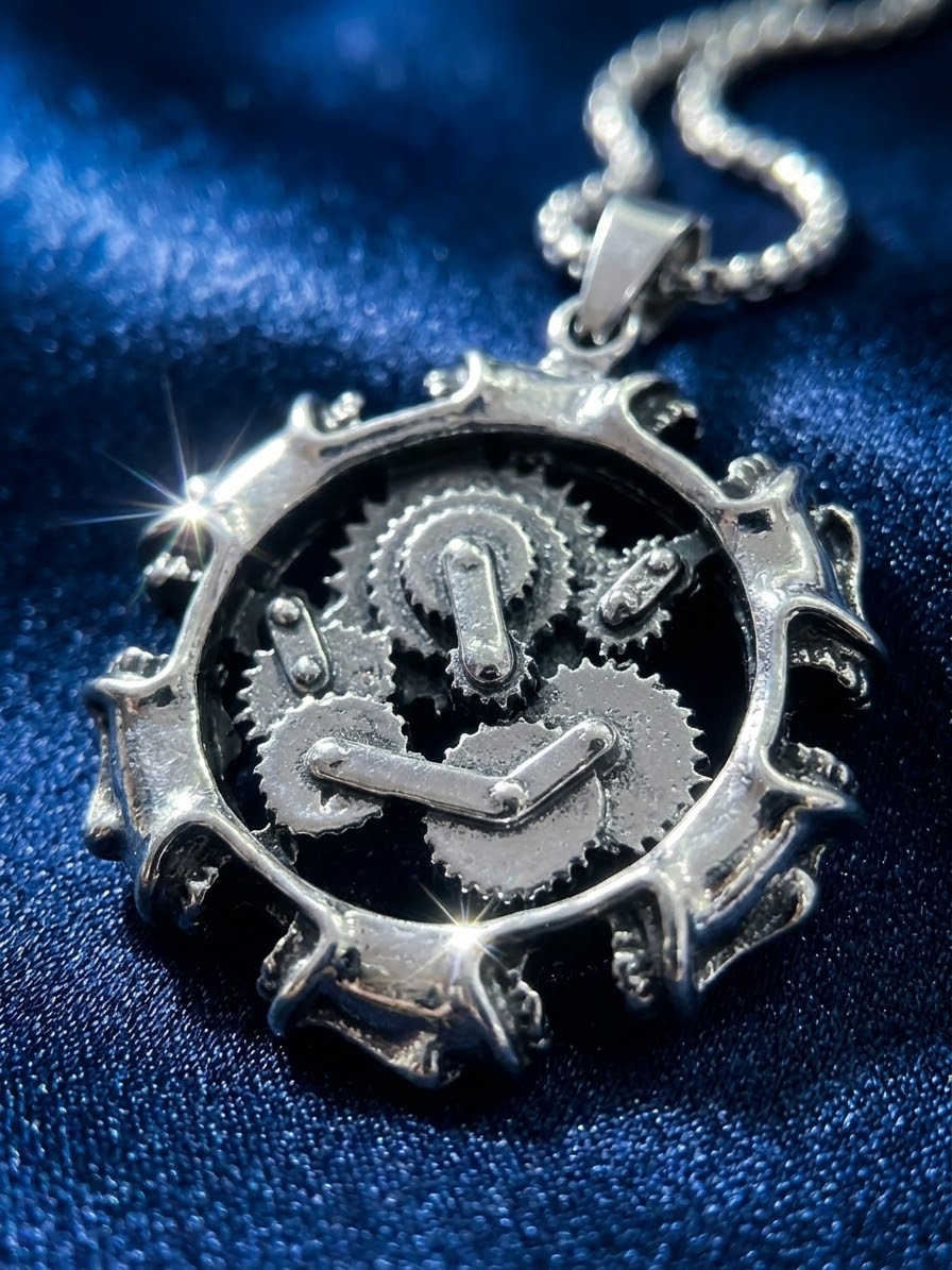 Collana in acciaio con ciondolo a ingranaggi stile meccanico e steampunk