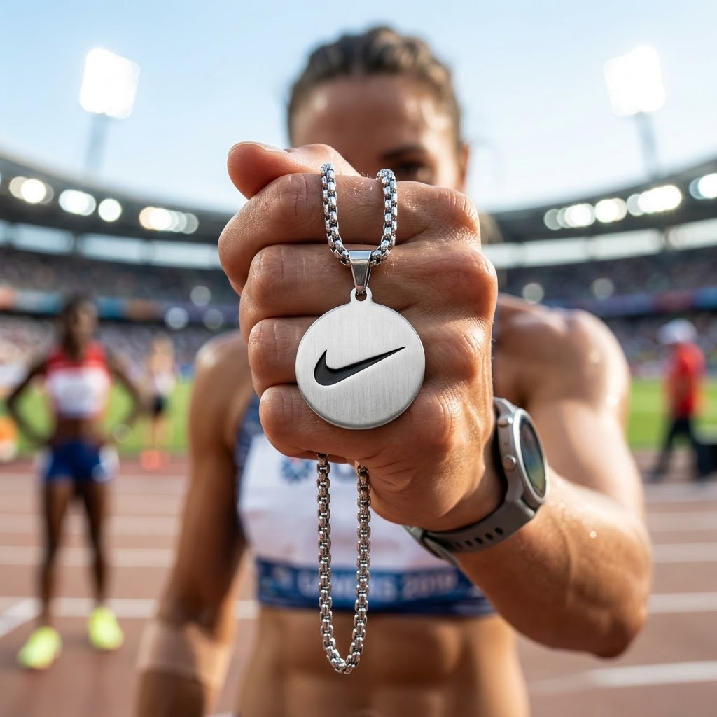 Collana con Ciondolo Simbolo Iconico Nike in Acciaio