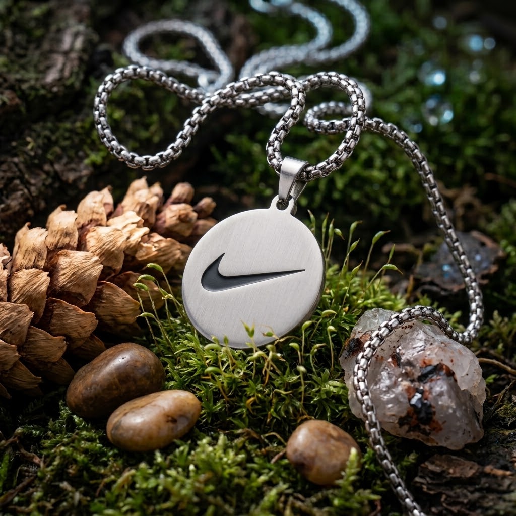 Collana con Ciondolo Simbolo Iconico Nike in Acciaio