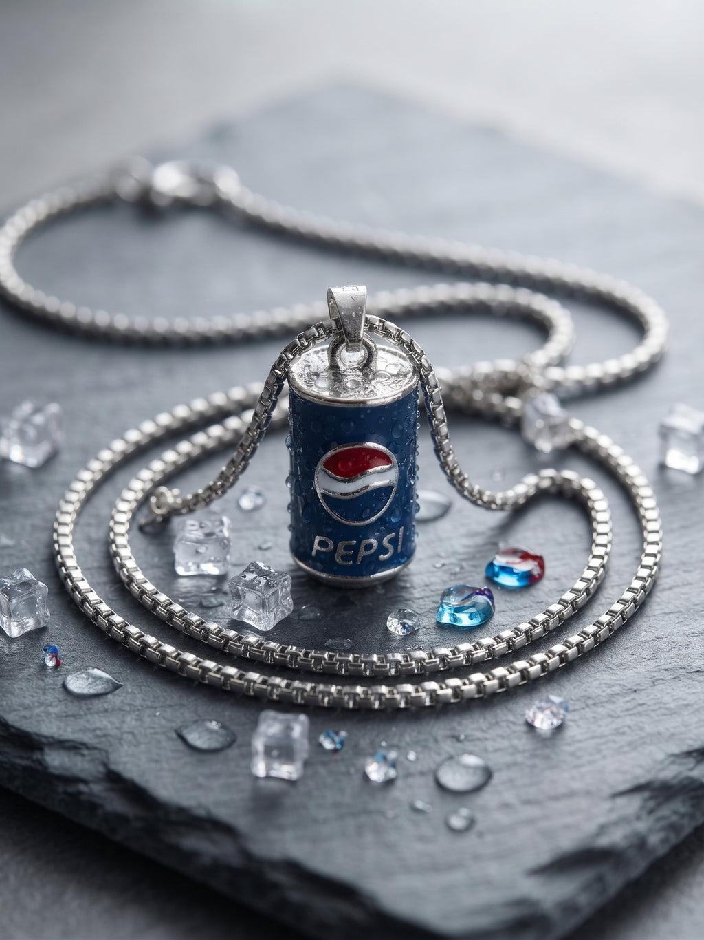 Collana con ciondolo lattina pepsi smaltata in acciaio inossidabile