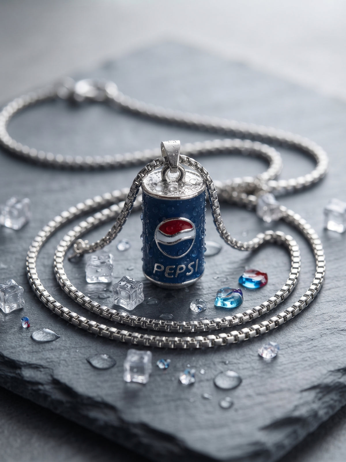 Collana con ciondolo lattina pepsi smaltata in acciaio inossidabile
