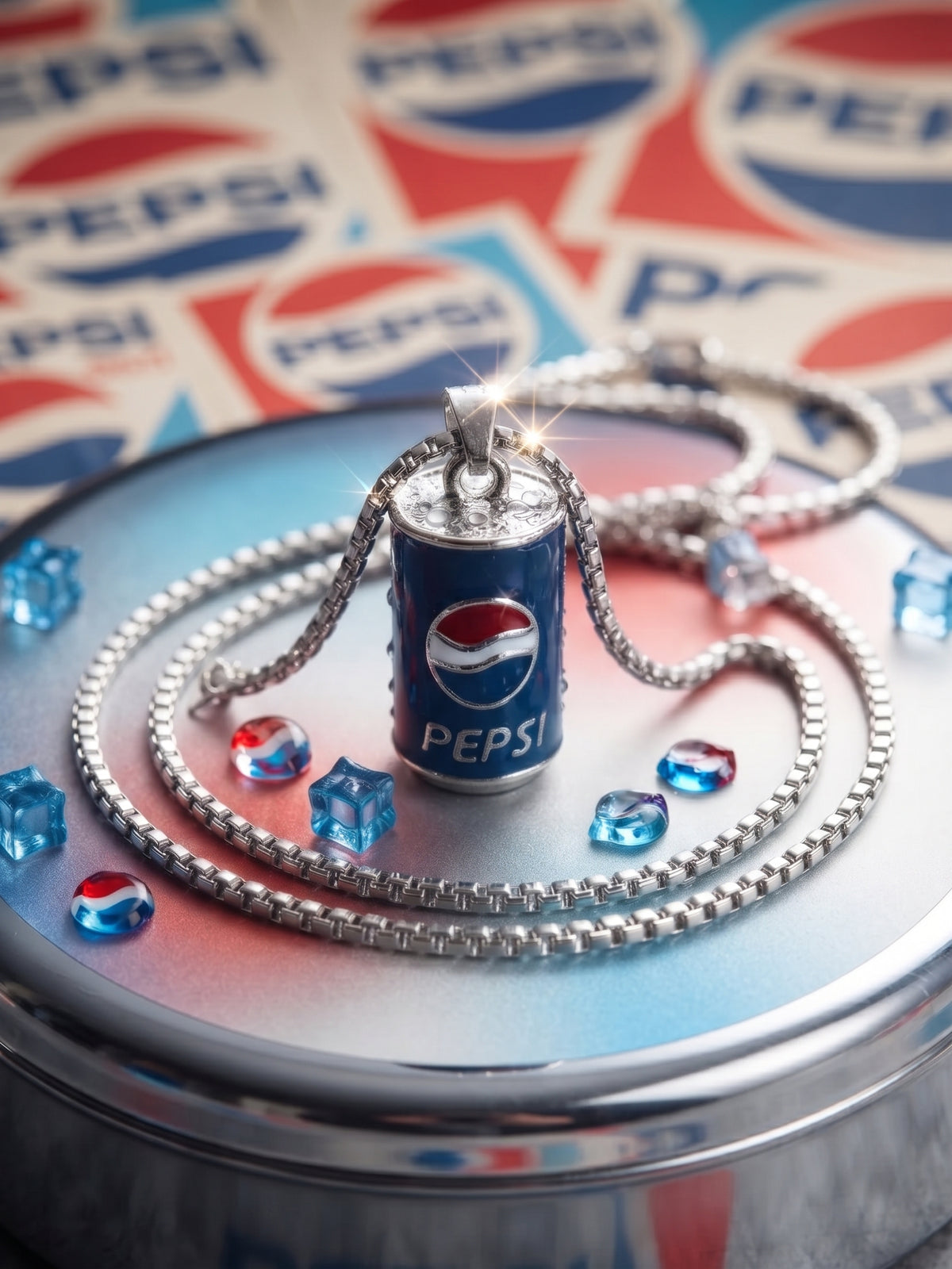 Collana con ciondolo lattina pepsi smaltata in acciaio inossidabile