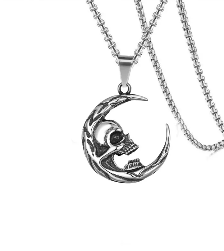 Collana gotica con teschio e luna crescente - pendente dark unisex